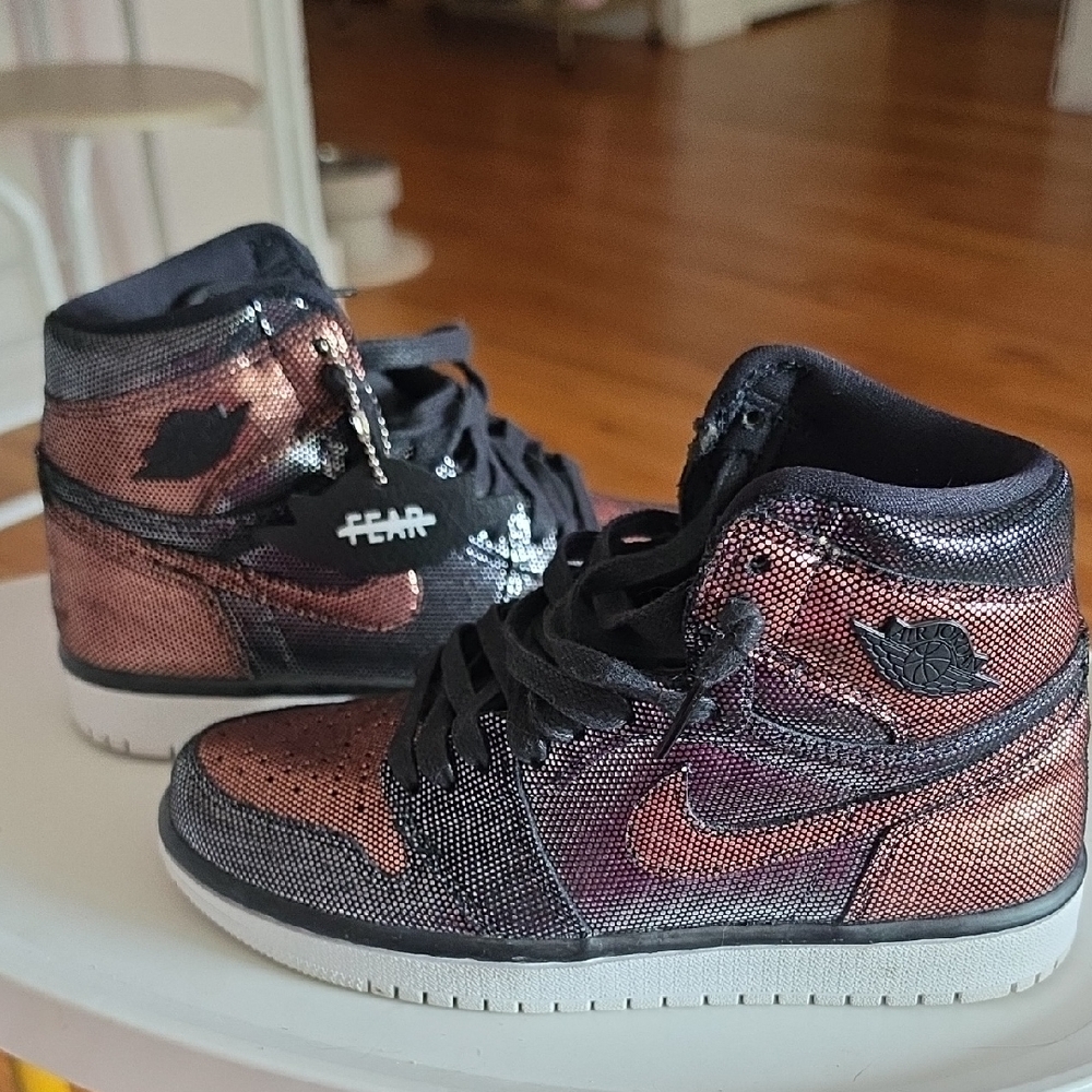 Jordan Women’s High-Top Sneakers in Black and Metallic Copper